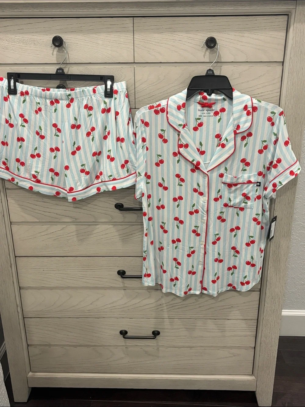 kate spade Cherry Print Short-Sleeve Pajama Set in White and Red